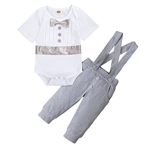 Baby Boys Christening Outfit Bowtie Romper Suit Set