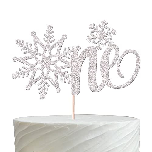 Rsstarxi 1 Pack Snowflake 1st Birthday Cake Topper Silver Glitter Party Decor