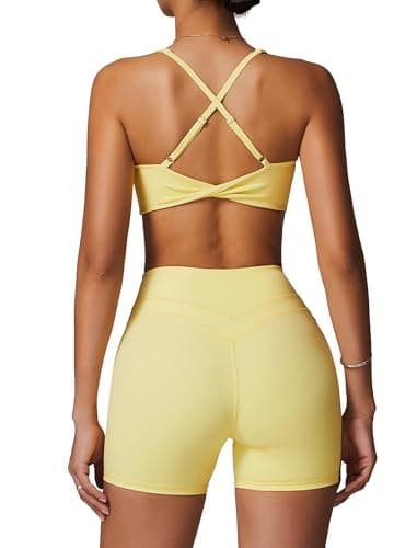 ABOCIW Women's V-Neck Twist Back Sports Bra & High Waist Biker Shorts Yoga Set
