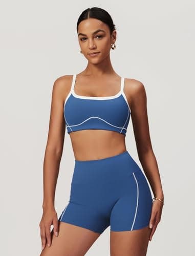 Color Block QBGJTD Women's Workout Set - Sports Bra & Lift Shorts Gym Wear