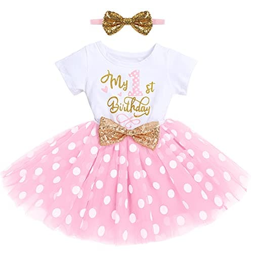 IMEKIS Baby Girls 1st & 2nd Birthday Outfit with Dress & Tutu Set