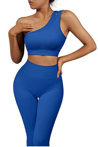 OMKAGI Women's Workout Set: One Shoulder Sports Bra & Lifting Leggings