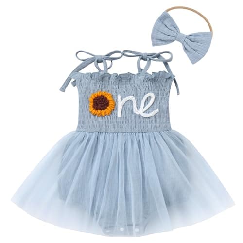 Baby Girls 1st Birthday Romper Tutu Dress - One Year Old Party Outfit