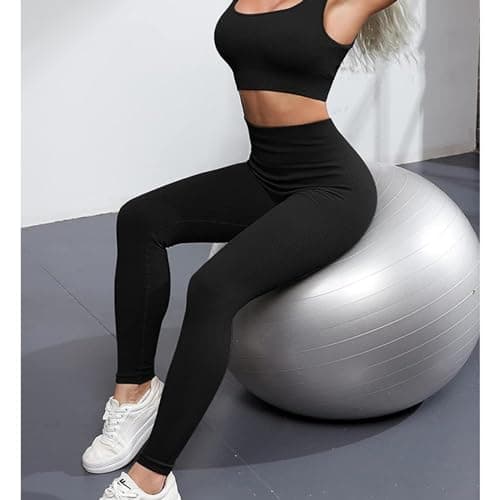 OIERD Women's Ribbed Leggings Yoga Sets Matching Gym Outfits