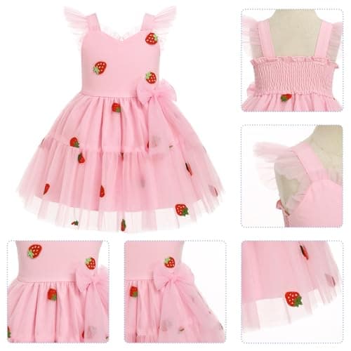 Toddler Girls Strawberry Floral Tulle Birthday Dress