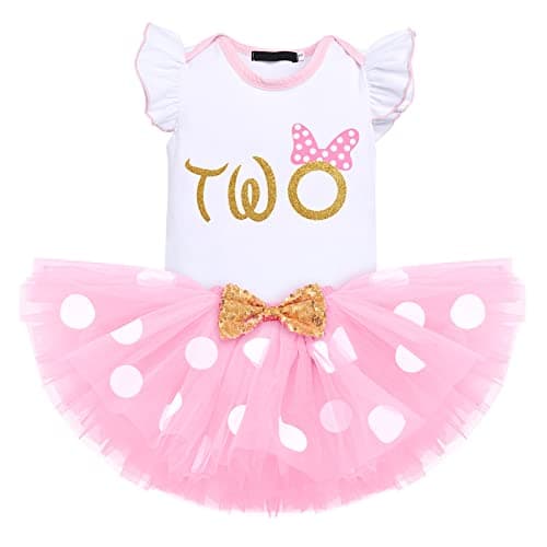 Baby Girl Birthday Outfit Set: Romper Top, Polka Dots Tutu Skirt, Headband