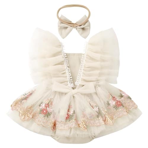 ODASDO Girls' First Birthday Tutu Romper Floral Embroidery Dress