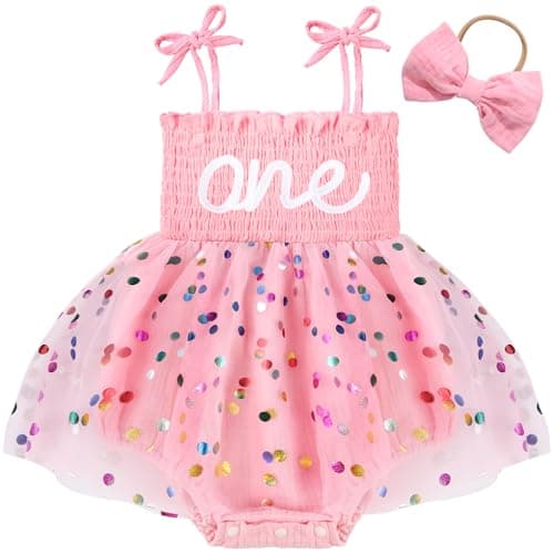 HONGTEYA Baby Girl 1st Birthday Outfit Lace Romper Summer Dress
