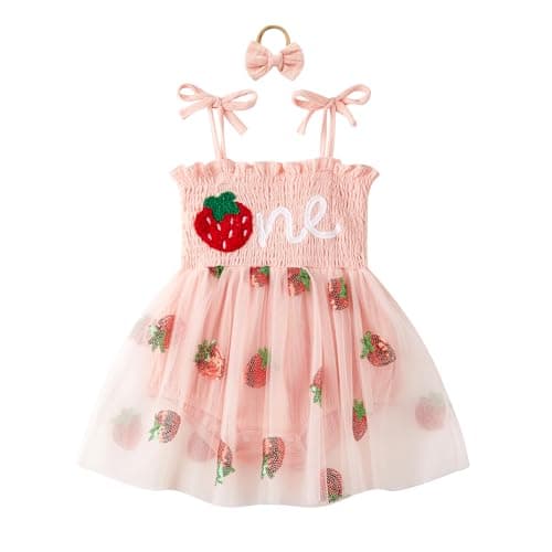 DLLYING Baby Girl Summer Smocked Fairy One-Piece Tulle Dress + Headband