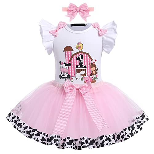 Baby Girl 1st Birthday Farm Cow Ladybug Romper Tutu Skirt Headband Cake Smash Photo Shoot Clothes