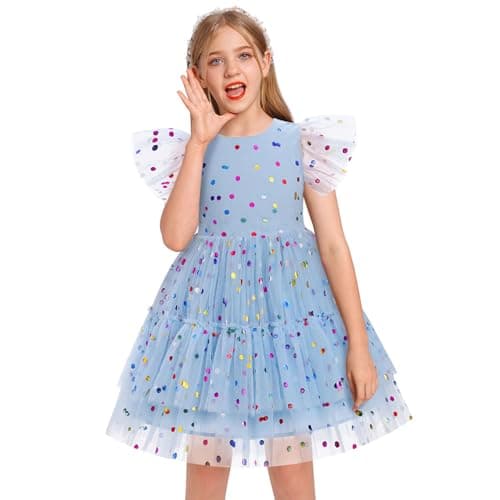 IMEKIS Girls' Confetti Stars Birthday Princess Tulle Dress for 3-10T