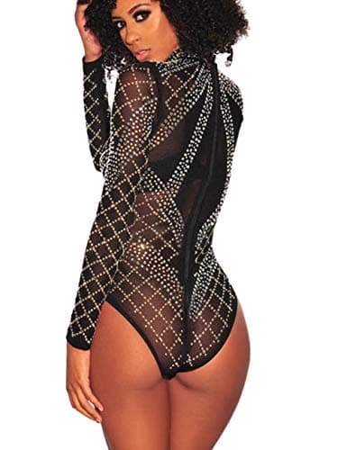 Sheer Mesh Long Sleeve Bodysuit for Women