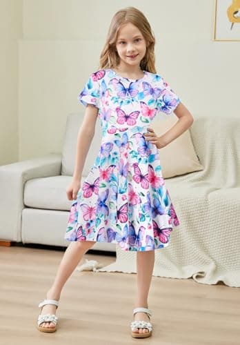 RAISEVERN Toddler Girls Short Sleeve Casual Midi Sundress 4-9T