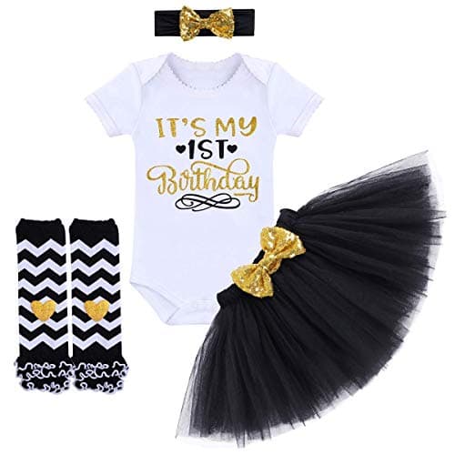 ODASDO 1st / 2nd / Half Birthday Tutu Skirt Smash Cake Set 4pcs Party Clothes