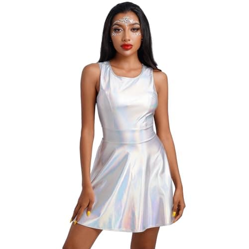 Anime Halloween Costume Metallic Skater Dress Outfit for Women and Girls