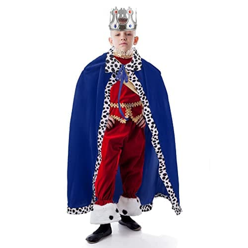 4-Pack Kids King Costume Set: Red & Blue Cape Crown Sheriff's Kids Halloween Cosplay