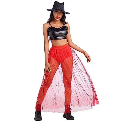 IMEKIS Women's Shiny Stars Maxi Skirt for Music Festivals & Halloween