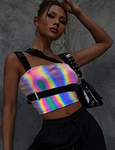 CYCLAMEN Women'sRave Gothic Punk Sleeveless Crop Cami Tops