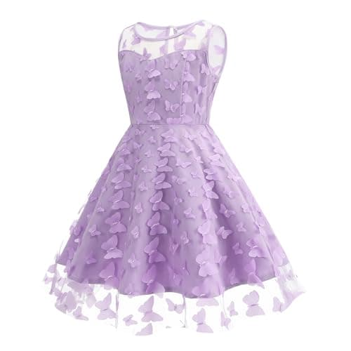 IWEMEK Girls Flower Embroidered Tulle Mesh Dress for Weddings & Birthdays