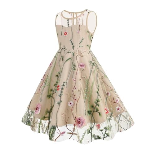 Embroidered Floral Lace Dress for Girls - Sleeveless Cocktail Swing Dress