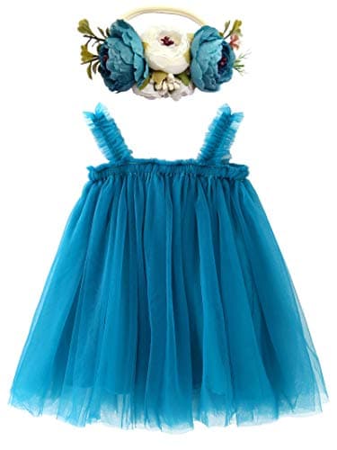 BGFKS Toddler Girl Rainbow Tulle Tutu Dress & Flower Headband Set