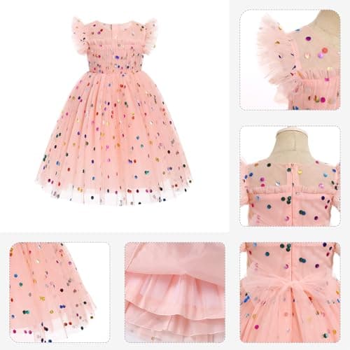 IMEKIS Toddler Girl Sparkle Confetti Birthday Princess Dress
