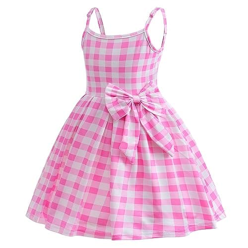 IMEKIS Vintage Pink Gingham Dress for Girls Halloween Costumes & Birthday Outfits