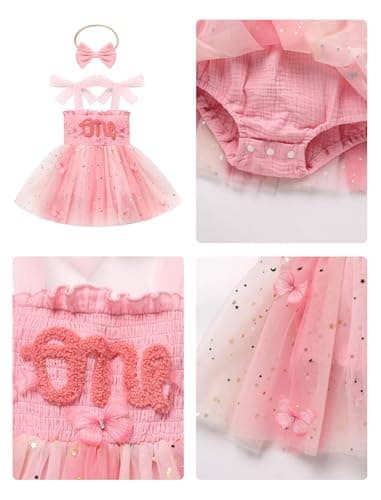 IMEKIS Baby Girl Strawberry OneBirthday Outfit Tulle Romper Headband