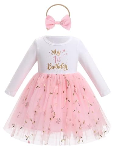 IDOPIP Baby Girls' 1st Birthday Flower Tutu Dress & Headband Set for Cake Smash