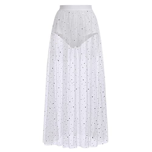 Shiny Stars Rave Skirt Mesh Tulle Maxi Skirts with Booty Bottoms Music Festival Costume
