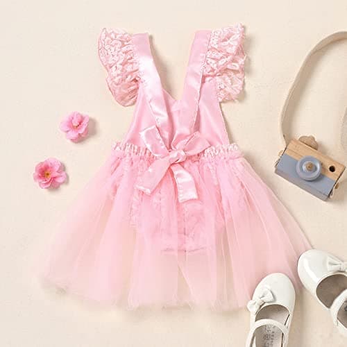 IBTOM CASTLE Baby Girl Boho One-Ruffle Lace Romper Tutu Dress for 1st Birthday Photoshoot