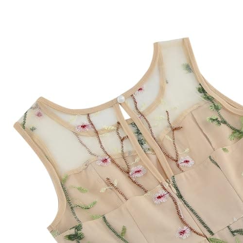 Embroidered Floral Lace Dress for Girls - Sleeveless Cocktail Swing Dress