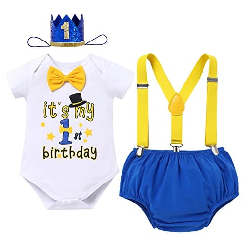 Baby Boy 1st Birthday Cake Smash Outfit 4pcs Set