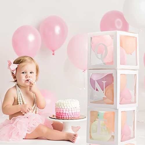 TECKED First Birthday Decor 3 Pcs Balloons, Clear Blocks & Letters for Photoshoot Props