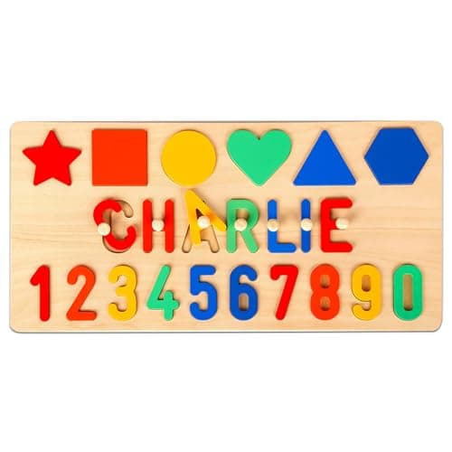 Personalized Wooden Name Puzzle for Toddlers 1-3, Shape & Number Puzzle, Montessori Baby Toys