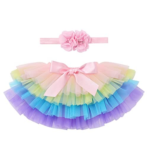 IMEKIS Baby Girls Tutu Skirt Diaper Cover Headband Set for Birthday Photo Shoot