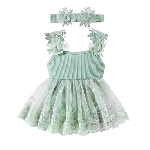 Newborn Baby Girls Lace Romper Floral Dress 0-18 Months
