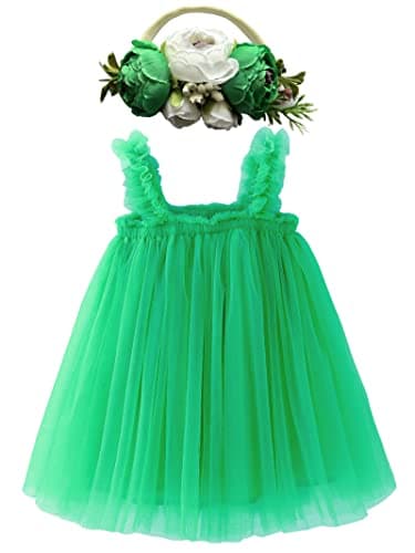 BGFKS Toddler Girl Rainbow Tulle Tutu Dress & Flower Headband Set