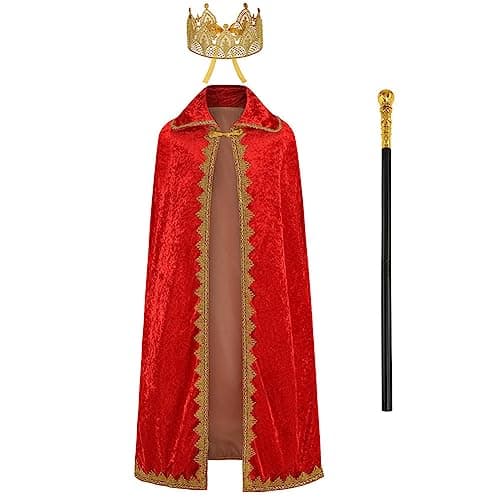 Kids and Adults IMEKIS King Prince Costume Set: Cloak, Crown, and Scepter for Halloween and Birthday Parties