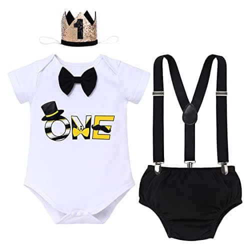 Baby Boy 1st Birthday Cake Smash Outfit 4pcs Set
