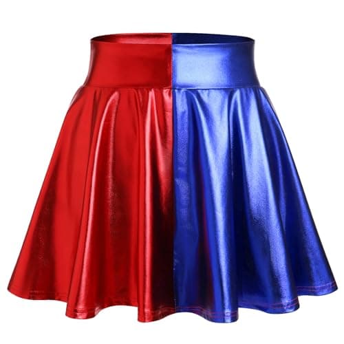 IMEKIS Women's Shiny Pleated Mini Skater Skirt for Sparkly Halloween Cosplay