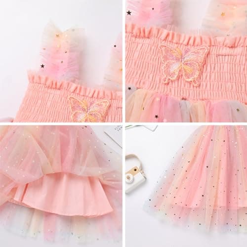 IMEKIS Toddler Girls Rainbow Butterfly Tulle Dress with Headband