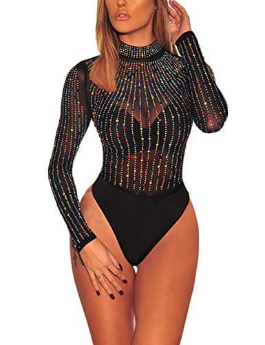 Sheer Mesh Turtleneck Bodysuit for Ladies