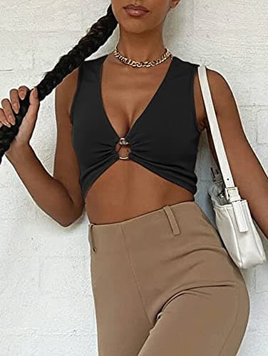 AEVZIV Women's Deep V Neck Crop Top Plunge Tank Top