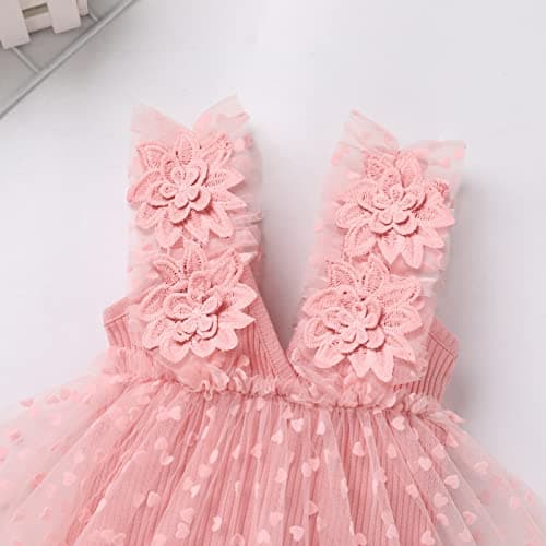 Newborn Baby Girl 1st Birthday Lace Tulle Romper Dress with Floral Headband