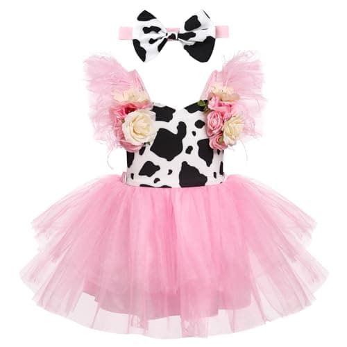 Boho Cow Birthday Outfit for Toddler Girls: Tutu Dress with Headband for Cake Smash Photos