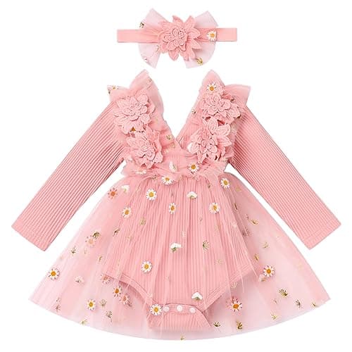 Baby Girl 1st Birthday Romper Dress with Headband