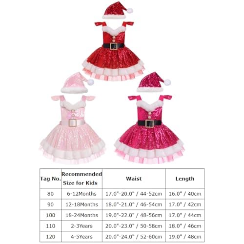 Toddler Girls Santa Costume Dress with Hat for Christmas & Halloween