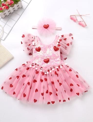 IMEKIS Baby Girl Sparkle Heart Strawberry Tulle Romper Tutu Headband