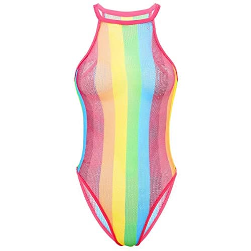 Rainbow Striped Mesh Swimsuit for Women